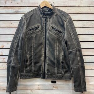Vintage Rogue State Grey‎ Faux Suede Moto Cafe Racer Jacket Quilted Biker Medium